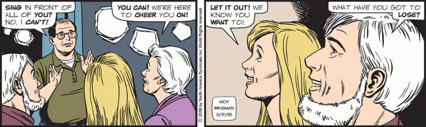 [ At Karaoke ] Wilbur: 'SING in front of all of you? No, I can't!' Mary Worth: 'You can! We're here to cheer you on!' Iris: 'Let it out! We know you want to!' Professor Papagoras: 'What have you got to lose?'
